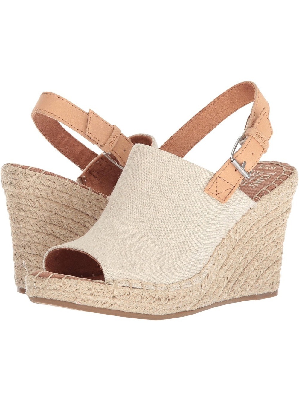 TOMS Monica Wedge Sandal Slingback Natural Oxford Cream, size 6